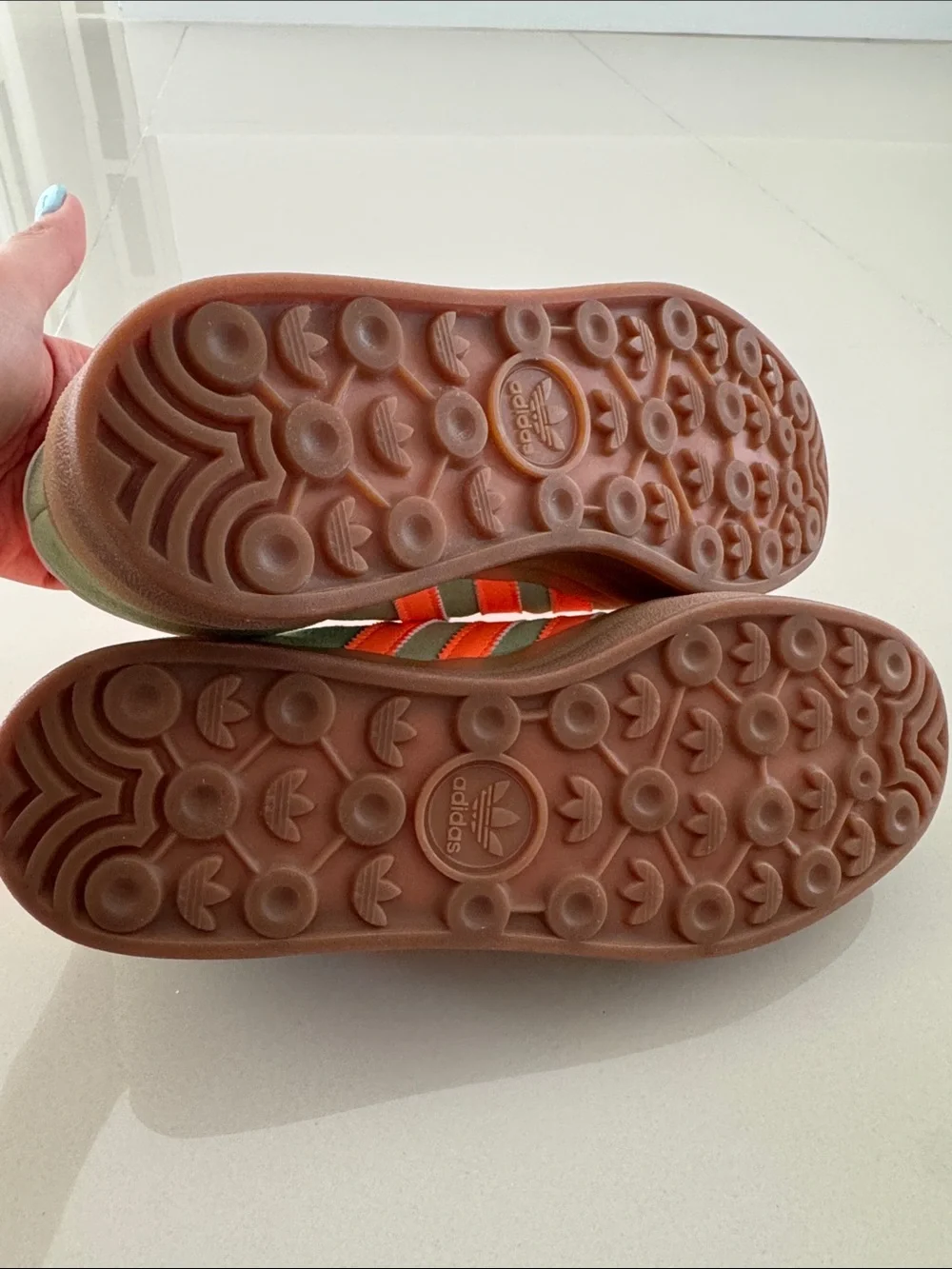 Adidas Men's Green Suede Sneakers with Neon Orange Stripes